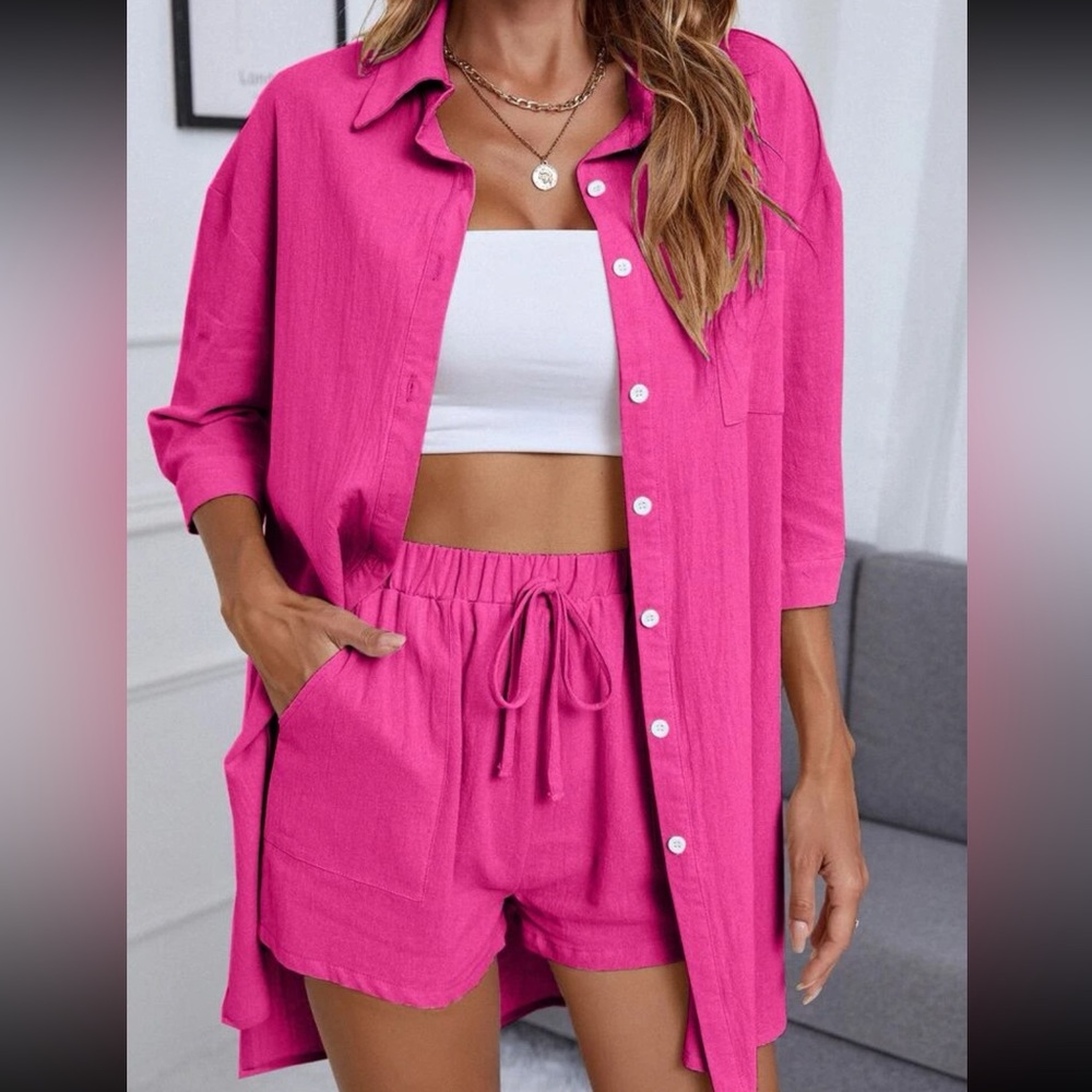 Brand new hot pink shirt & shorts set